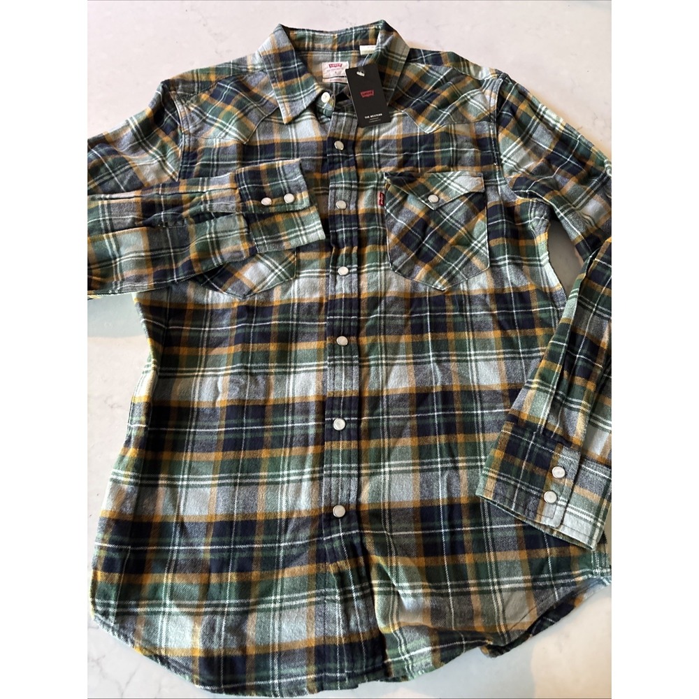 Levis Pearl Snap The Western Shirt Mens S Plaid Standard Fit Long Sleeve Flannel